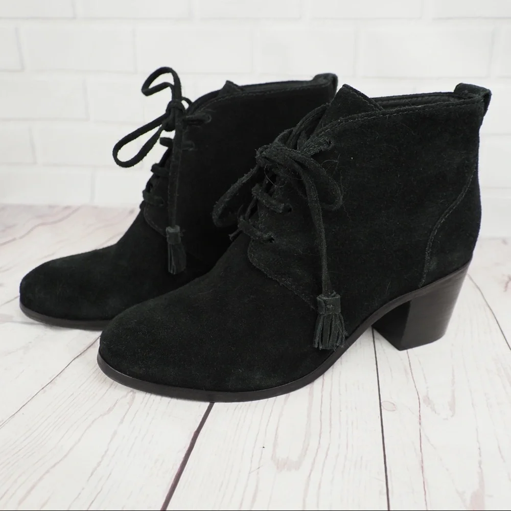 Nurture sz 5.5 black suede lace up heeled booties